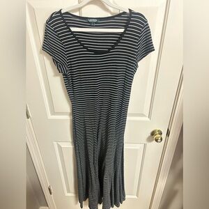 Lauren Ralph Lauren Black & White Stripe Short Sleeve Maxi Dress Size Large